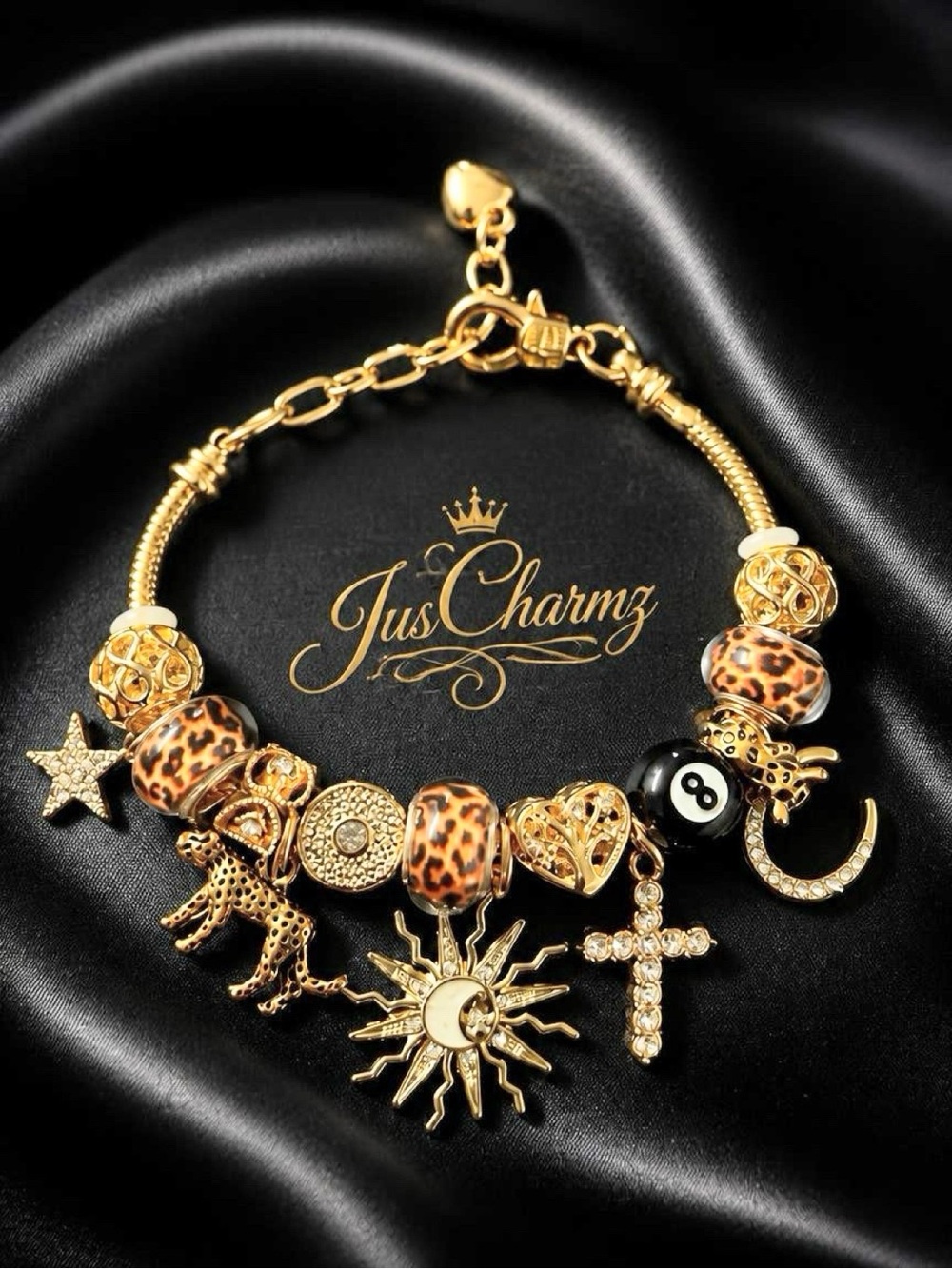 Gold Leopard Charm Bracelet - Gold and Black